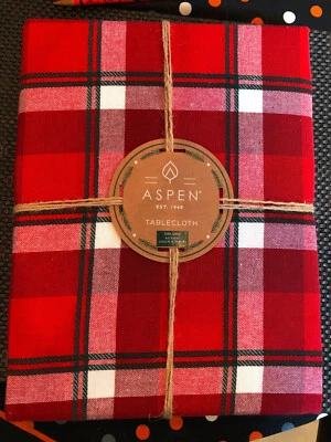 Aspen TARTAN PLAID 60 x 104" Red, Green & White Tablecloth--NWT - Image 1 of 2