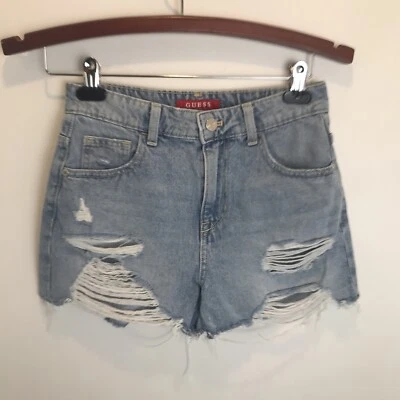 Pantalones Cortos Guess Jean Para Mujer Talla 25 Azul Desgastado Corte Los Ángeles Denim Foto 1 de 4