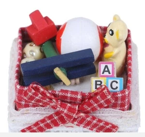 Miniature DollHouse Accessories Toy Basket with Assorted Toys 1:12th Scale Size - Picture 1 of 5