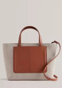 Ted Baker Nishal Small Herringbone Canvas/Leather Tote Bag Tan BNWT - Picture 1 of 4