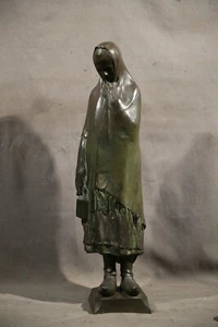 19th Century Belgian Bronze of Farmer Girl Drapery Garden Statue van Biesbroeck - Picture 1 of 15