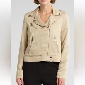 Chaqueta Elie Tahari NUEVA CON ETIQUETAS Sarga Moto Manga Larga Color Dorado Talla Mediana - Imagen 1 de 10