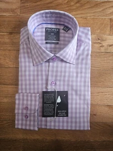 SIZE 15 1/2 34/35 PROPER Purple Checked Long Sleeve Dress Shirt Lot #78 - Bild 1 von 2