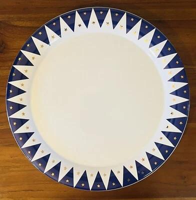 VINTAGE WAECHTERSBACH STARS 12" PLATES NAVY BLUE WHITE GOLD STARS NEVER USED - Image 1 of 2