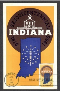 US # 1308 150th Anniversary Indiana Statehood Colorano Maxi Card - I Combine S/H - Picture 1 of 1