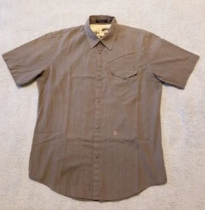 Camicia uomo VOLCOM grigio chiaro a righe western nera con bottoni in perla Med - Foto 1 di 5