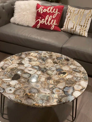 Round Agate Coffee Table Top, Agate Side Table Tops, Outdoor Furniture Table Dec - Image 1 of 3