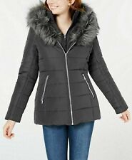 Maralyn & Me Jacket Hooded Fur Trim Puffer Coat Womens Gray Sz XS 910