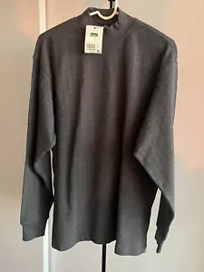 NWT Bossini Crew Neck Men Herringbone Long Sleeve Shirt 100% Cotton Slate gray L - Picture 1 of 8