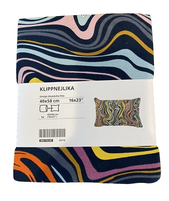 Ikea Cushion Pillow Cover Cotton KLIPPNEJLIKA 16x23 New 605.714.93 Blue & Multi - Image 1 of 4
