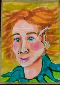 Aceo Original Signed Fantasy Markers Elf Man Watercolor Redhead Colorful - Picture 1 of 2