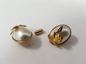 Vintage Gold-Tone PEARL Pin Brooch Lot of 2 TUZ2503 - Picture 1 of 2