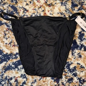 VICTORIA'S SECRET XS BLACK GOLD ADJUSTABLE STRAPS STRING BIKINI PANTIES NWT - Picture 1 of 5