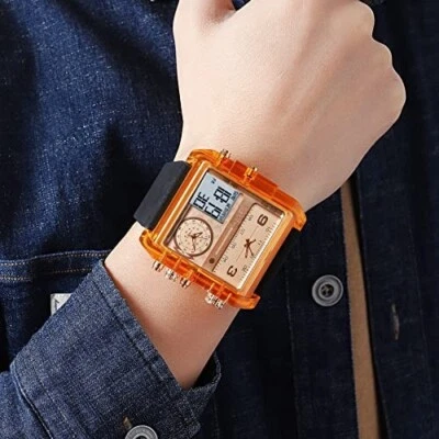 Square Watch, LED Backlight Large Screen Multi-Time Zone Men's Watch, Waterproof - Image 1 of 4