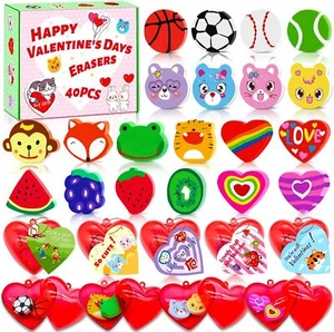 Valentines Day Gifts for Kids 40 Valentine Cards Kids 80 Mini Erasers - Picture 1 of 7