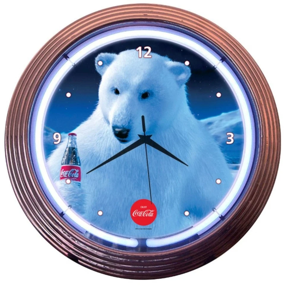 Coca-Cola Oso Polar Neón Reloj Coca-Cola Sala de Juegos Sótano Cueva Arte de Pared Decoración Foto 1 de 1