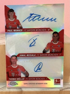 2022-23 Topps Chrome Bundesliga Musiala Müller Wanner Triple Auto /25 Bayern - Bild 1 von 2