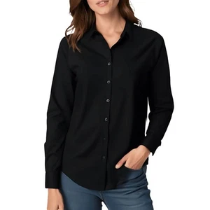 Gloria Vanderbilt Womens Amanda Black Collared Button-Down Top Shirt L BHFO 5736 - Picture 1 of 1