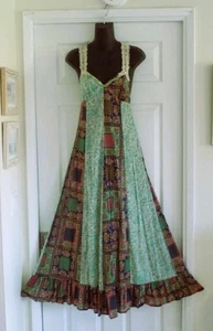 Free People Boho Floral Patchwork & Lace Racerback Beaded Empire Maxi Dress XS S - Picture 1 of 17