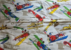 VTG House 'N Home Fabric & Draperies 8+ Yards 44" Wide Old Airplanes Print Beige - Picture 1 of 4