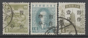No: 134142 - MANCHURIA (CHINA) - LOT OF 3 OLD STAMPS w. OVERPRINTS - USED!! - Foto 1 di 1