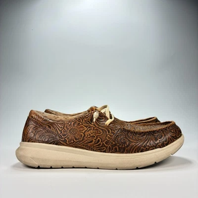 Ariat Hilo Brown Floral Embossed Loafer Slip On Comfort Shoes Women’s Size 8.5B - Image 1 of 4