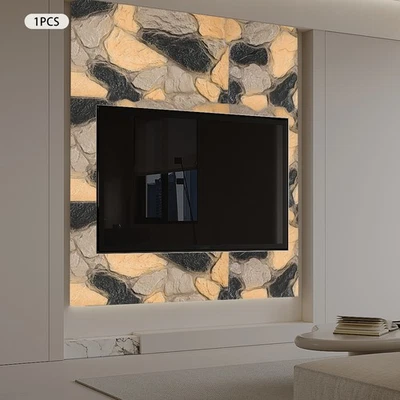 Panel de pared de piedra sintética 3D impermeable interior/exterior montado en la pared decoración de fondo Foto 1 de 4