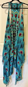 Strand Cover Up Racerback Kimono Damen Einheitsgröße Pfauenmuster Fransen - Bild 1 von 12