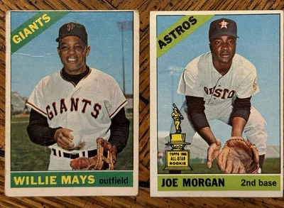 1966 Topps Willie Mays #1 (G) y Joe Morgan #195 (VG-EX) HOF Foto 1 de 4