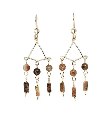 Pendientes Boho Otoño Jaspe Piedras Preciosas Cuentas Oro Triángulo Araña Otoño Foto 1 de 4