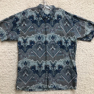 VINTAGE Batik Bali Button Up Shirt Extra Large Adult Blue Tapestry Camp Mens XL - Image 1 of 4