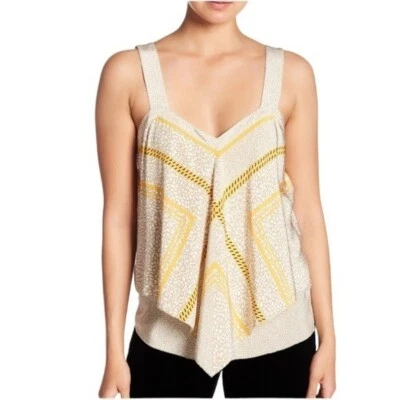 10 Crosby Derek Lam Size 2 Silk Animal Print Tier Handkerchief Tank Top in Taupe - Image 1 of 4