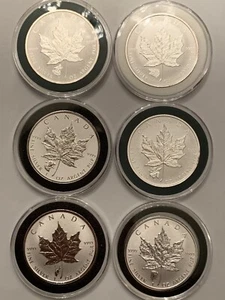 Set Of 6 Wild Canada Privy Reverse Proof 1oz .9999 Silver Maple Leaf Coins - Picture 1 of 2