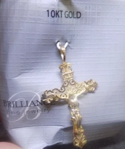 Dije Cruz Crucifijo Pepita Oro Amarillo 10k 1 5/8" Alto Nuevo en Caja (512) - Imagen 1 de 3