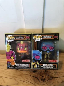 Funko Pop Marvel Blacklight 908 Capitana Marvel y 910 Ant-Man Target Exclusivo - Imagen 1 de 5