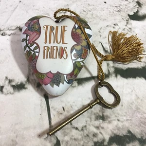Valentina Ramos True Friends Glass Art Hearts W Brass Key Sculpture Limited - Picture 1 of 7