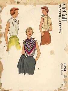Blusa McCall 8393 sin mangas con cuello en punta o corbata talla 14 CORTE COMPLETO AÑOS 50 - Imagen 1 de 4