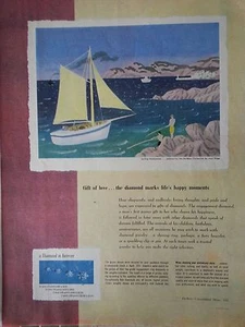 1951 Debeers Sailing Honeymoon Painted By Jean Hugo Original Print Ad - Picture 1 of 1