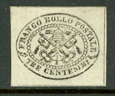 Italia 1868 Estados Romanos (Papales) 3¢ Gris Imperf Scott #13 Como Nuevo T731 ⭐⭐⭐⭐⭐ Foto 1 de 4
