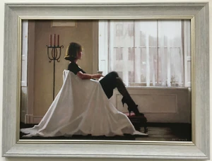 In Thoughts Of You by Jack Vettriano Framed Canvas Effect Print 55cm x 42cm Grey - Picture 1 of 4
