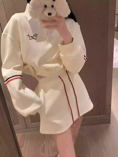 OFF WHITE Thom Browne donna manica lunga felpa con cappuccio gonna linea A set due pezzi