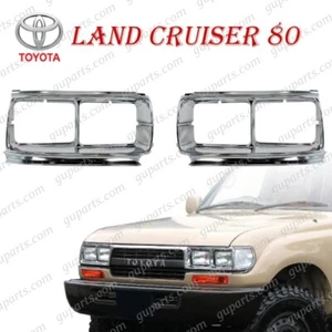 Toyota 80 Series Land Cruiser Quad Square Headlight Housing Chrome Bezels - Picture 1 of 4