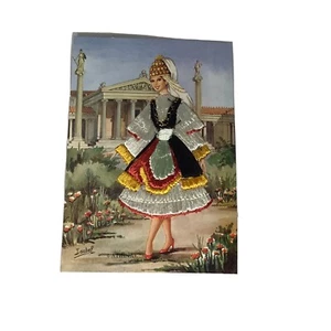 VINTAGE UNIQUE 1970s ATHENS GREECE POSTCARD WITH NEEDLEPOINT Finish - Picture 1 of 2