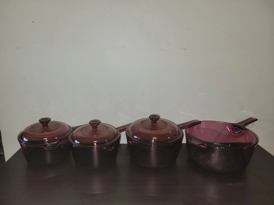 DEFECTUOSO DE COLECCIÓN Vision Corning Ware Lote de 4 Sartén Olla Arándano Púrpura G3D Foto 1 de 4