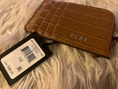 Billetera para tarjetas DKNY Bryant Park EW negra brillante y dorada imitación cocodrilo nueva con etiquetas Foto 1 de 2