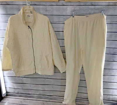 Conjunto de chándal de seda ABVIEN para mujer talla XL de colección chaqueta pantalones con cuentas marfil Y2K Foto 1 de 4