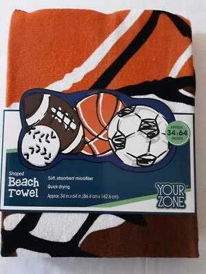 Toalha de praia em forma de zona (tema esportivo) aproximadamente 34 x 64 nova com etiquetas! 🏈🏀⚾️ - Imagem 1 de 4