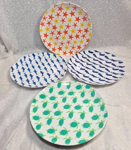 Sigrid Olsen Home Melamine Salad Plates 8 1/4" Summer Beach House Ocean 4 Set - Picture 1 of 13