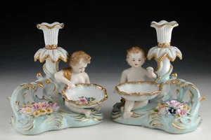 Porcelain pair of candleholders or candlesticks, Merman Children. - Picture 1 of 6
