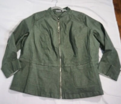 Джинсовая куртка на молнии оливковый зеленый размер женщин 2 x минималистский повседневный D & CO компании - Изображение 1 из 4